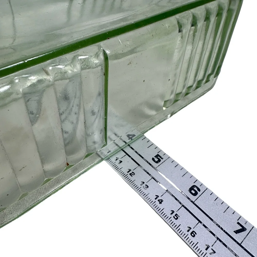 Vintage Green Uranium Depression Glass Ribbed Rectangular Refrigerator Dish